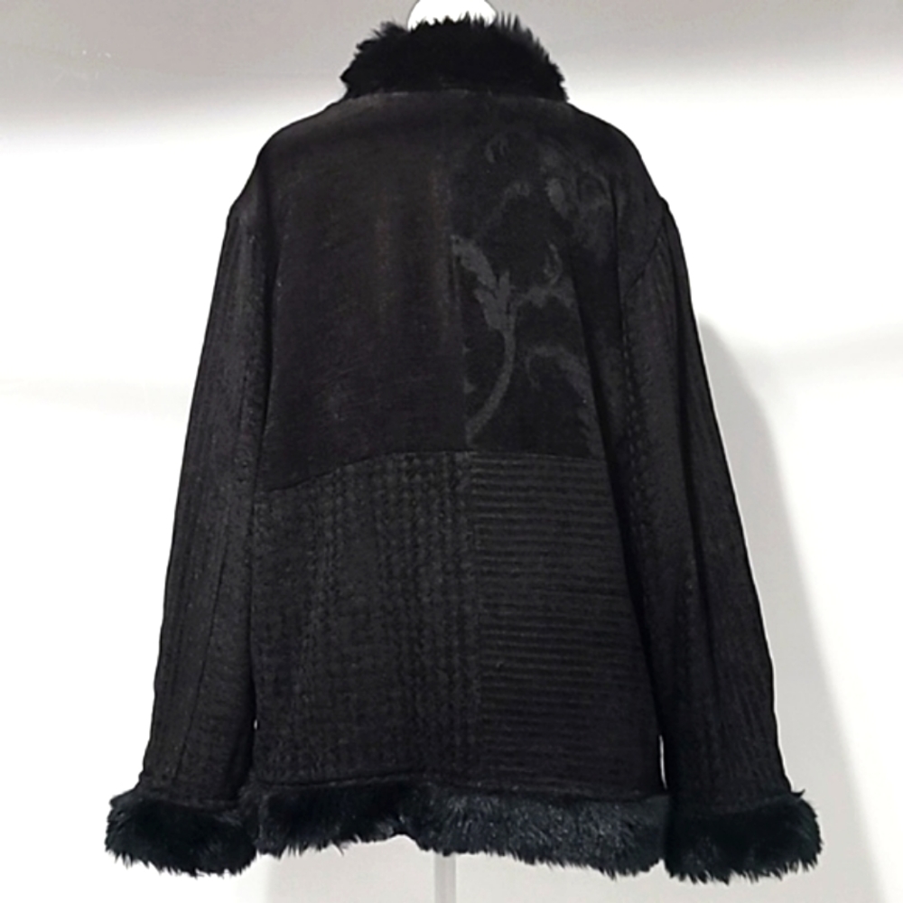 Flashback Vintage Embroidered Faux Fur Black Coat Jacket Size L - Picture 4 of 15